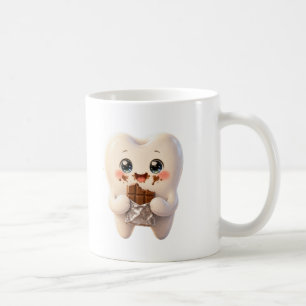 Süße Zahn-Schokolade-essende Kawaii-Zahn-Tasse.  Kaffeetasse