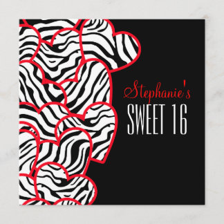 Süße Zebraherzen Sweet 16 Party Einladung