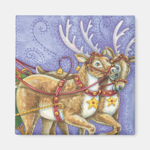 Süße Zeichentrick-Weihnachtsmann-Schlitten-Rentier Magnet