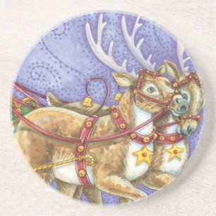 Süße Zeichentrick-Weihnachtsmann-Schlitten-Rentier Sandstein Untersetzer