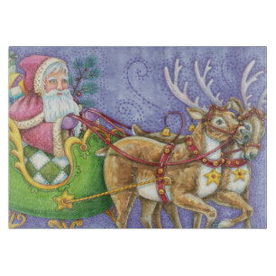Süße Zeichentrick-Weihnachtsmann-Schlitten-Rentier Schneidebrett