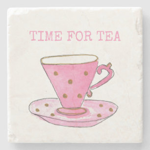 Süße Zeit für Tee Rosa Wasserfarbe Teetasse Steinuntersetzer
