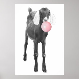Süße Ziege Schwarz Weiß Bubble-Gum-Kinderzimmer Poster