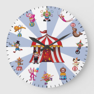 Süße Zirkusclowns und Tiere Thema Große Wanduhr