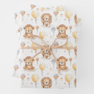 Süße Zirkuslöwen-Ballon-Muster-Baby-Party Geschenkpapier Set