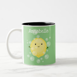 Süße Zitronenfrucht Cartoon-Blasen-Illustration Zweifarbige Tasse