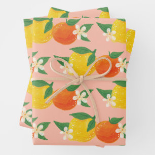 Süße Zitrus-Verpackungspapier-Flachblatt-Set aus 3 Geschenkpapier Set