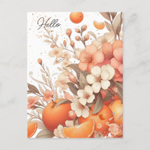 Süße Zitrusorangen und Blumen Neutral Postkarte