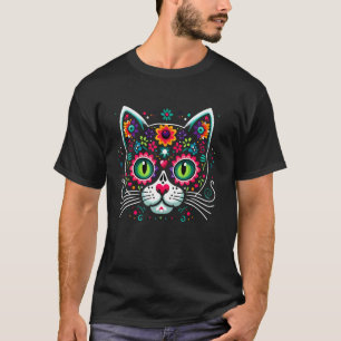 Süße Zucker-Schädel-Mexikanische-Katze T-Shirt