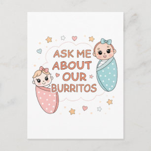 Süße Zwillinge Baby Burrito Ankündigung Illustrati Postkarte