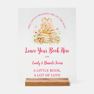 Süße Zwillinge-Baby-Shower-Erstbibliotheksbücher L Acrylschild