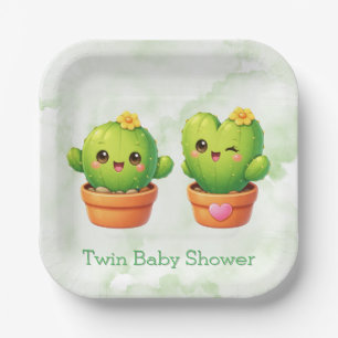 Süße Zwillinge-Kaktus-Baby-Party Pappteller