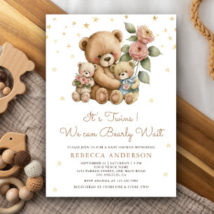 Süße Zwillinge Mama und Baby Teddybären Baby Showe Einladung