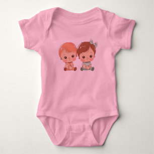 Süße Zwillings-Cartoon-Illustration Baby-Body Baby Strampler