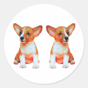 Süße Zwillings-Corgi-Welpen Klassischer Rundaufkle Runder Aufkleber