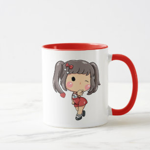Süße zwinkernde Chibi-Girl mit ZöpfenKawaiiCartoon Tasse
