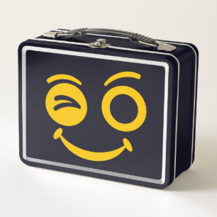 Süße zwinkernden Smiley-Gesicht Metall-Lunchbox Metall Brotdose