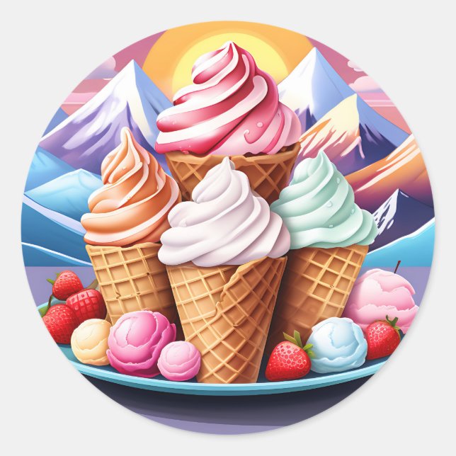 Süßeis Creme Dessert Runder Aufkleber (Vorderseite)