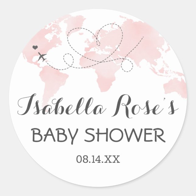 Süssen Karte Reiseabenteuer Rosa Kinderdusche Runder Aufkleber (Vorderseite)