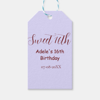 Süßer 16. Geburtstag lila pastell mauve retro Name Geschenkanhänger