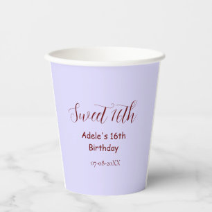 Süßer 16. Geburtstag lila pastell mauve retro Name Pappbecher