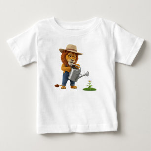 Süßer 3D-Löwe-Gärtner-Charakter, der eine Blume gi Baby T-shirt