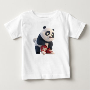 Süßer 3D-Panda-Welpe in roten Turnschuhen Baby T-shirt