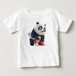 Süßer 3D-Panda-Welpe in roten Turnschuhen Baby T-shirt