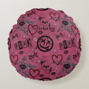 Süßer 90er Retro Rosa Girly Punk Rundes Kissen