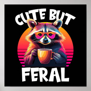 Süßer aber verwilderter Waschbär Retro Kaffeeliebh Poster