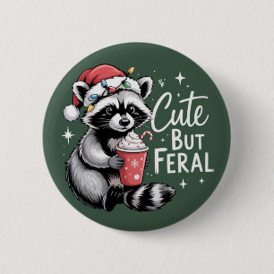 Süßer aber verwilderter Weihnachtswaschbär Lustige Button