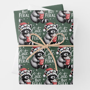 Süßer aber verwilderter Weihnachtswaschbär lustige Geschenkpapier Set