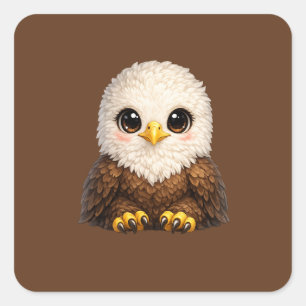 Süßer Adler mit großen Augen Glückliches Waldtier Quadratischer Aufkleber