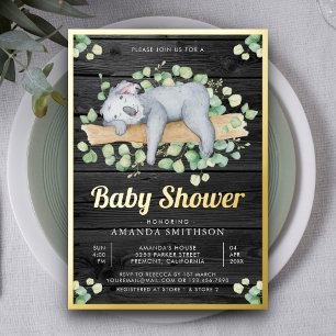 Süßer adorabler schlafender Koala Holz Baby Shower Folieneinladung