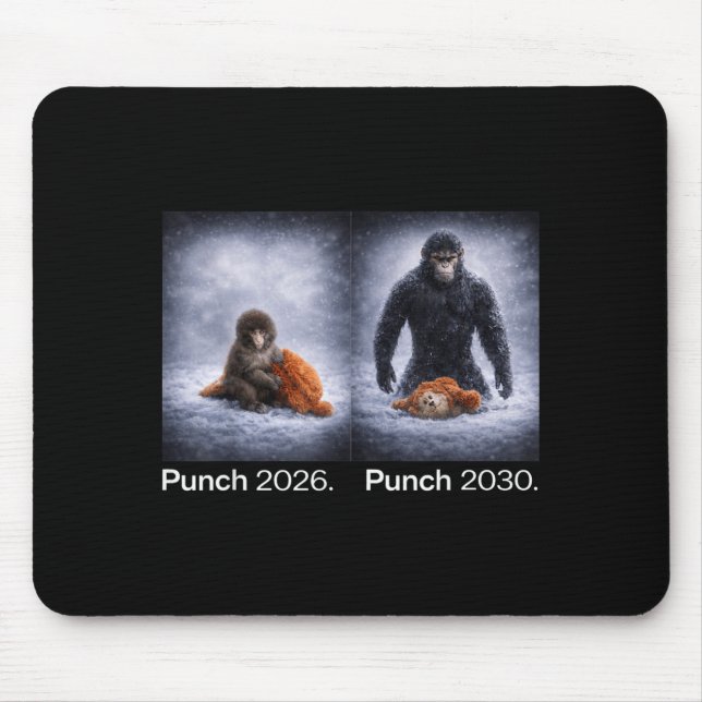 Süßer Affe Punch Meme lustiges Tierdesign  Mousepad (Vorne)