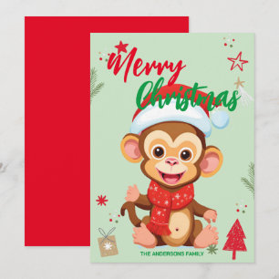 Süßer Affe Santa Weihnachten Feiertag Familienname