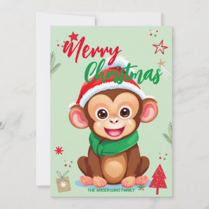 Süßer Affe Santa Weihnachten Feiertag Familienname