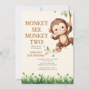Süßer Affe sieht Affen Zwei Safari 2. Geburtstag Einladung