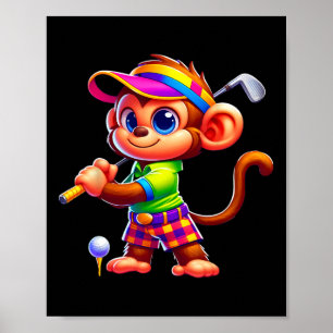 Süßer Affe spielt Golf Golfer Golfen Sport Männer Poster