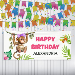 Süßer Affe Tropischer Dschungel Kinder Geburtstag Banner