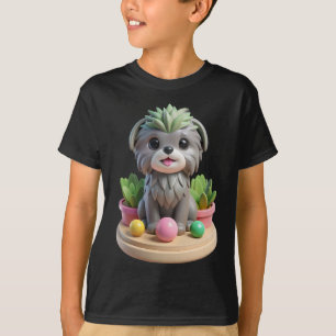 Süßer Affenpinscher Sukkulente 3D Grauer Affe Hu T-Shirt