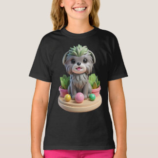 Süßer Affenpinscher Sukkulente | 3D Grauer Affe Hu T-Shirt