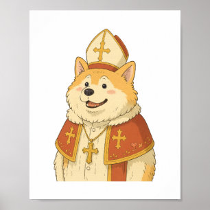 Süßer Akita Papst - Lustiges Hundedesign Poster