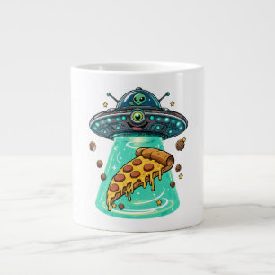 Süßer Alien-UFO-Strahl hebt Pizza Lustige Cartoon Jumbo-Tasse