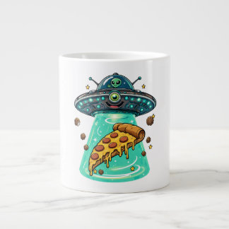 Süßer Alien-UFO-Strahl hebt Pizza Lustige Cartoon Jumbo-Tasse
