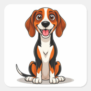Süßer Amerikanischer English Coonhound Hund Quadratischer Aufkleber