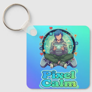 Süßer Anime-Gamer-Junge Pixel Ruhig Schlüsselanhänger