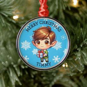 Süßer Anime-Jungen-Elf personalisiertes Weihnachte Ornament Aus Metall