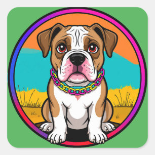 Süßer animierter Hund mit Halsband Quadratischer Aufkleber
