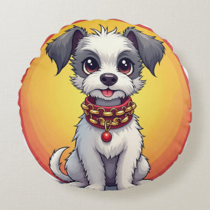 Süßer animierter Hund mit Halsband Rundes Kissen
